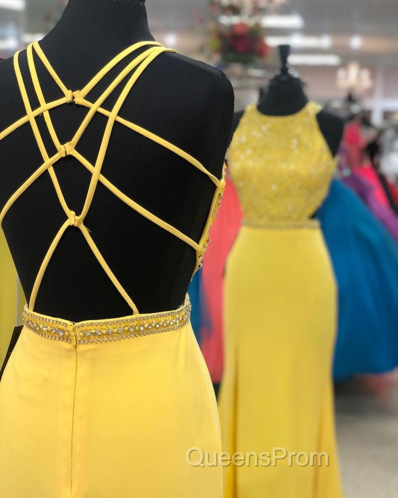Exquisite Jewel Sleeveless Beading Evening Prom Party Gowns| Chic Front Slit Long Evening Prom Gown