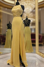 Exquisite Jewel Sleeveless Beading Evening Prom Party Gowns| Chic Front Slit Long Evening Prom Gown