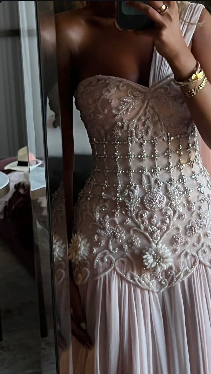 Exquisite Mermaid One Shoulder Pink Chiffon With Silver Beaded Prom Dresses Long Party Dress 18Th Birthday Outfits Prom Gown Secondary image