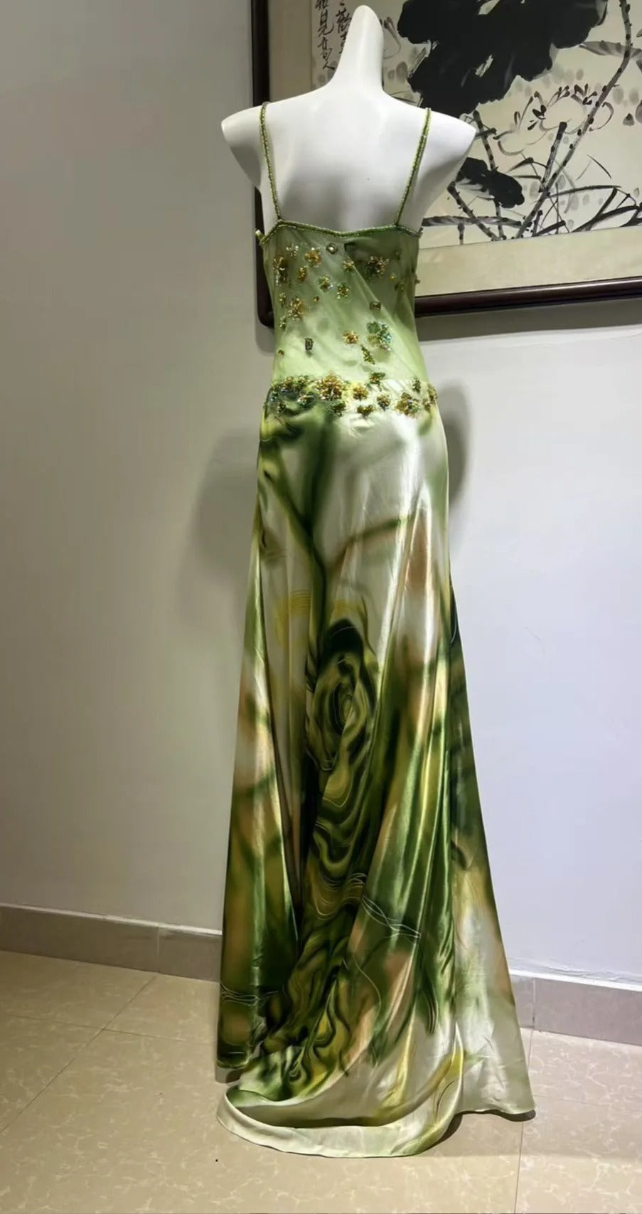 Exquisite Turquoise Gradient Square Neck Beaded Satin Long Classy Prom Dress