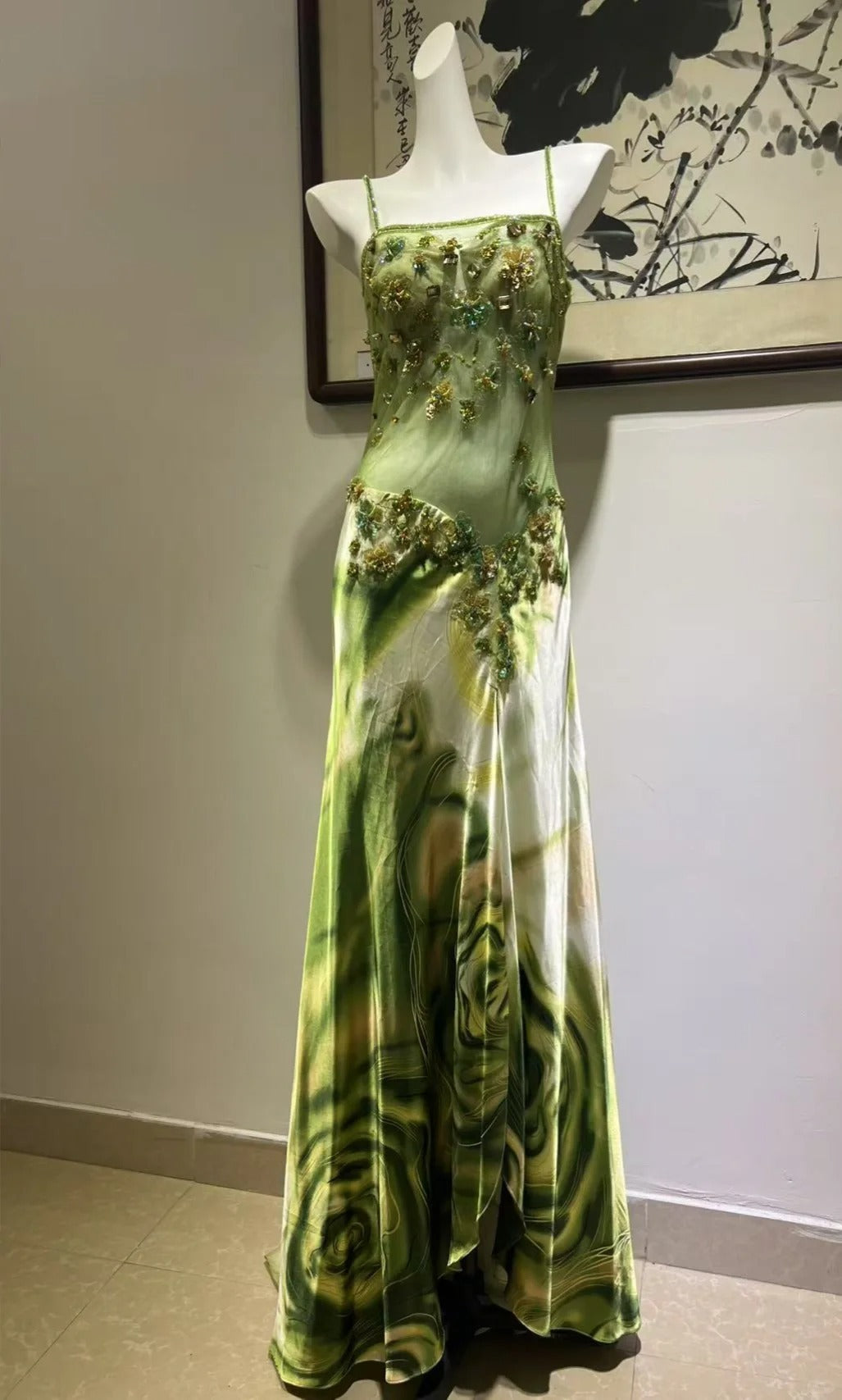 Exquisite Turquoise Gradient Square Neck Beaded Satin Long Classy Prom Dress Main image