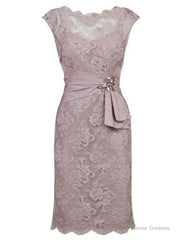 sheath bateau half sleeves grey lace mother of the bride dress