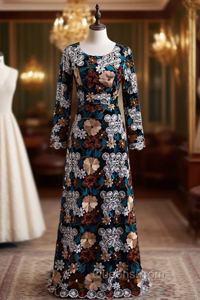 Fabulous Black Embroidery Long Sleeve Evening Prom Dress
