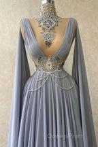 Fabulous High Neck Sleeveless Long 100D-chiffen Evening Prom Dress With beads