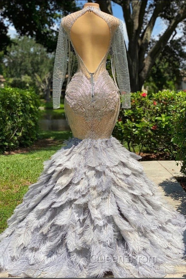 Fabulous Long Mermaid V-neck Sequined Beading Feather Tulle Evening Prom Dress with Sleeves Secondary image