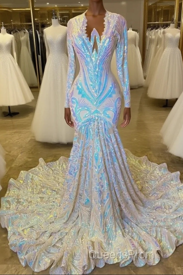Fabulous Long Sleeves Evening Prom Dress Mermaid Sequins On Sale Main image