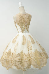 Fabulous White Homecoming Dress Jewel Knee-Length Lace Appliques