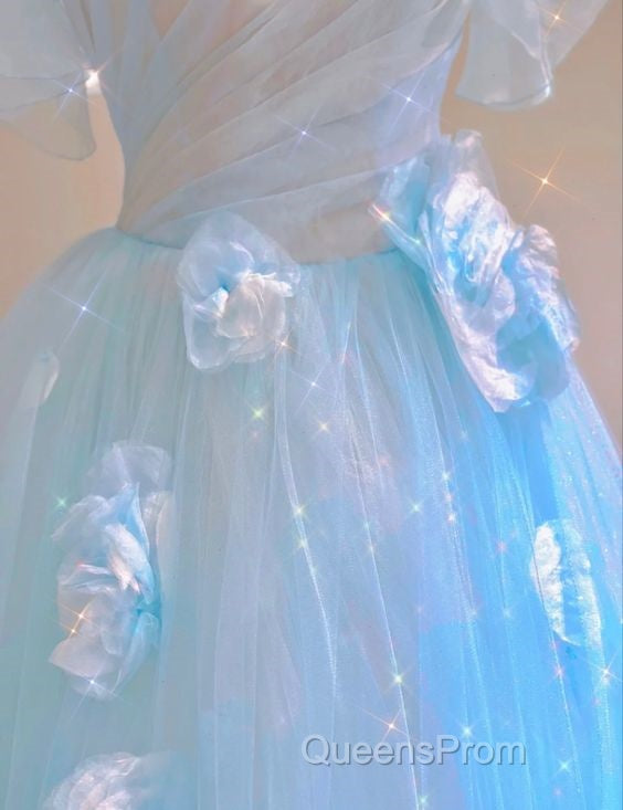 Fairy A Line Blue Floral Evening Prom Dress Evening Dress