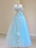Fairy A Line Blue Floral Evening Prom Dress Evening Dress