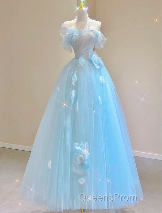 Fairy A Line Blue Floral Evening Prom Dress Evening Dress