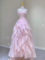 Fairy A Line Sleeveless Pink Long Floral Classy Prom Dress