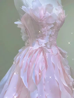 Fairy A Line Sleeveless Pink Long Floral Classy Prom Dress