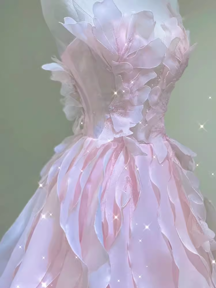 Fairy A Line Sleeveless Pink Long Floral Classy Prom Dress