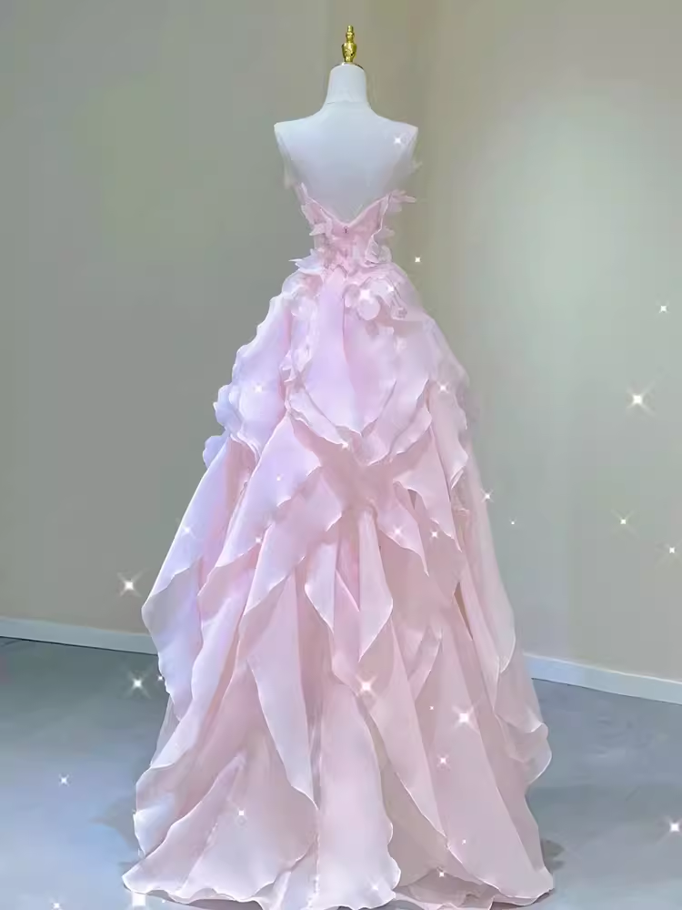 Fairy A Line Sleeveless Pink Long Floral Classy Prom Dress