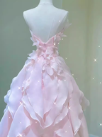 Fairy A Line Sleeveless Pink Long Floral Classy Prom Dress