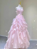 Fairy A Line Sleeveless Pink Long Floral Classy Prom Dress