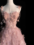 Fairy A Line Spaghetti Straps Pink Tulle Classy Prom Dress For Teens