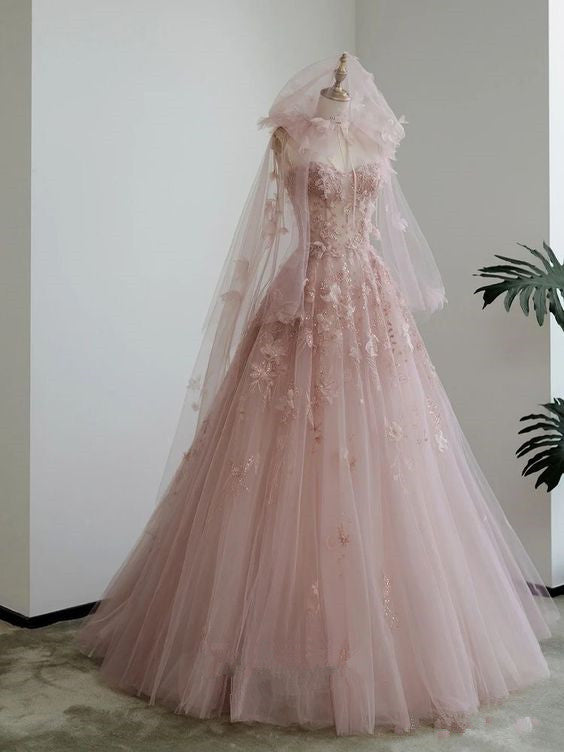 Fairy A Line Spaghetti Straps Pink Tulle Classy Prom Dress For Teens Main image