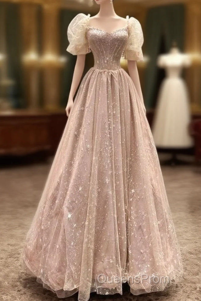 Fairy A Line Square Neckline Pink Tulle Evening Prom Dress For Teens Main image