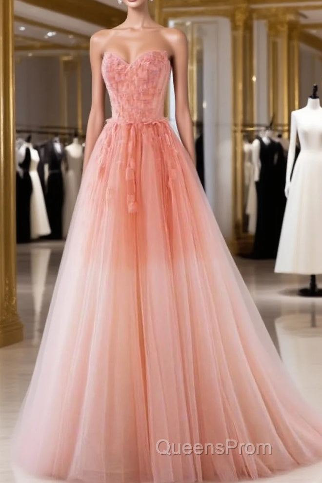 Fairy A Line Strapless Ombre Pink Tulle Evening Prom Dress For Teens Main image