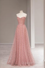 Fairy A Line Sweetheart Pink Long Tulle Evening Prom Dress 22Th Birthday Outfit