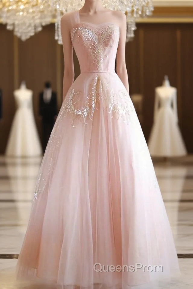 Fairy Ball Gown One Shoulder Pink Lace Evening Prom Dress Ankel Length Evening Dress Main image