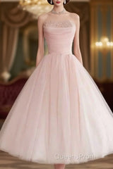 Fairy Ball Gown Strapless Pink Knee Length Evening Prom Dress Evening Dress
