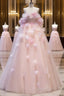 Fairy Ball Gown Strapless Pink Tulle Evening Prom Dress Long Party Dress