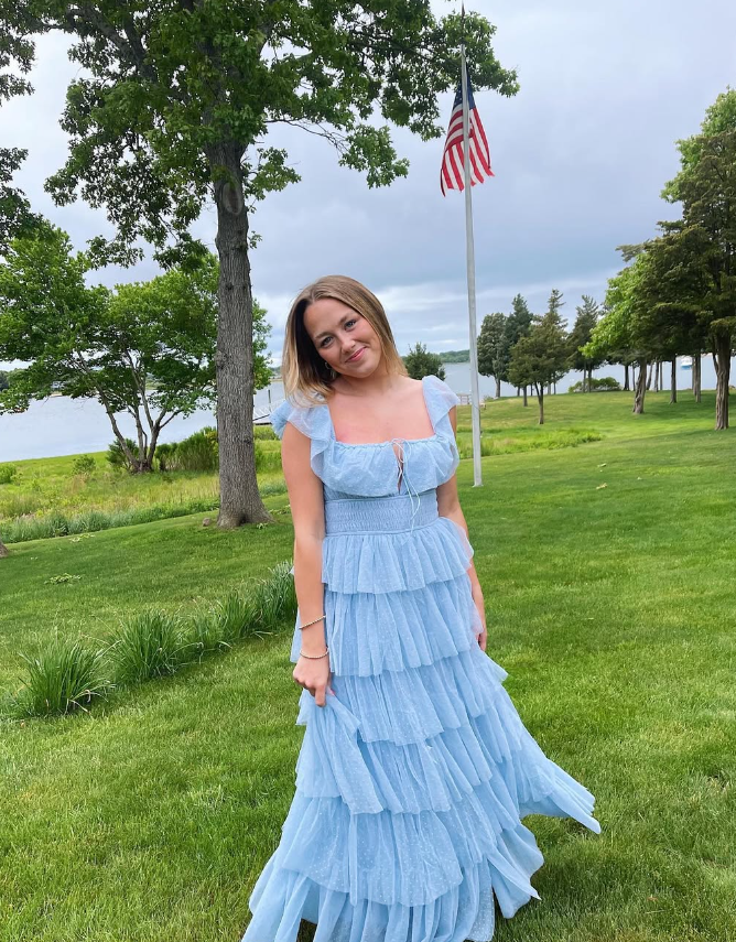 Fairy Sky Blue Sequare Neck Tiered Tulle Classy Evening Dress Long Classy Prom Dress Secondary image