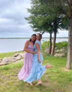 Fairy Sky Blue Sequare Neck Tiered Tulle Classy Evening Dress Long Classy Prom Dress