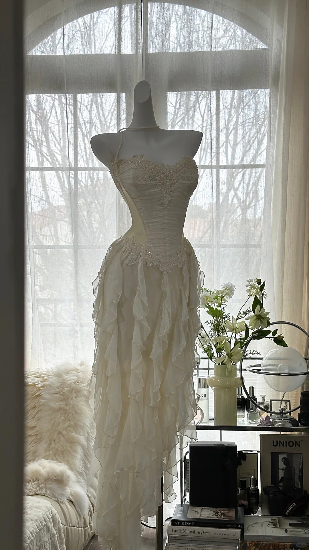 Fairy-Like Tube Top With Heart-Shaped Collar And Beaded Wood Ear Curled Skirt Chiffon Classy Prom Dress