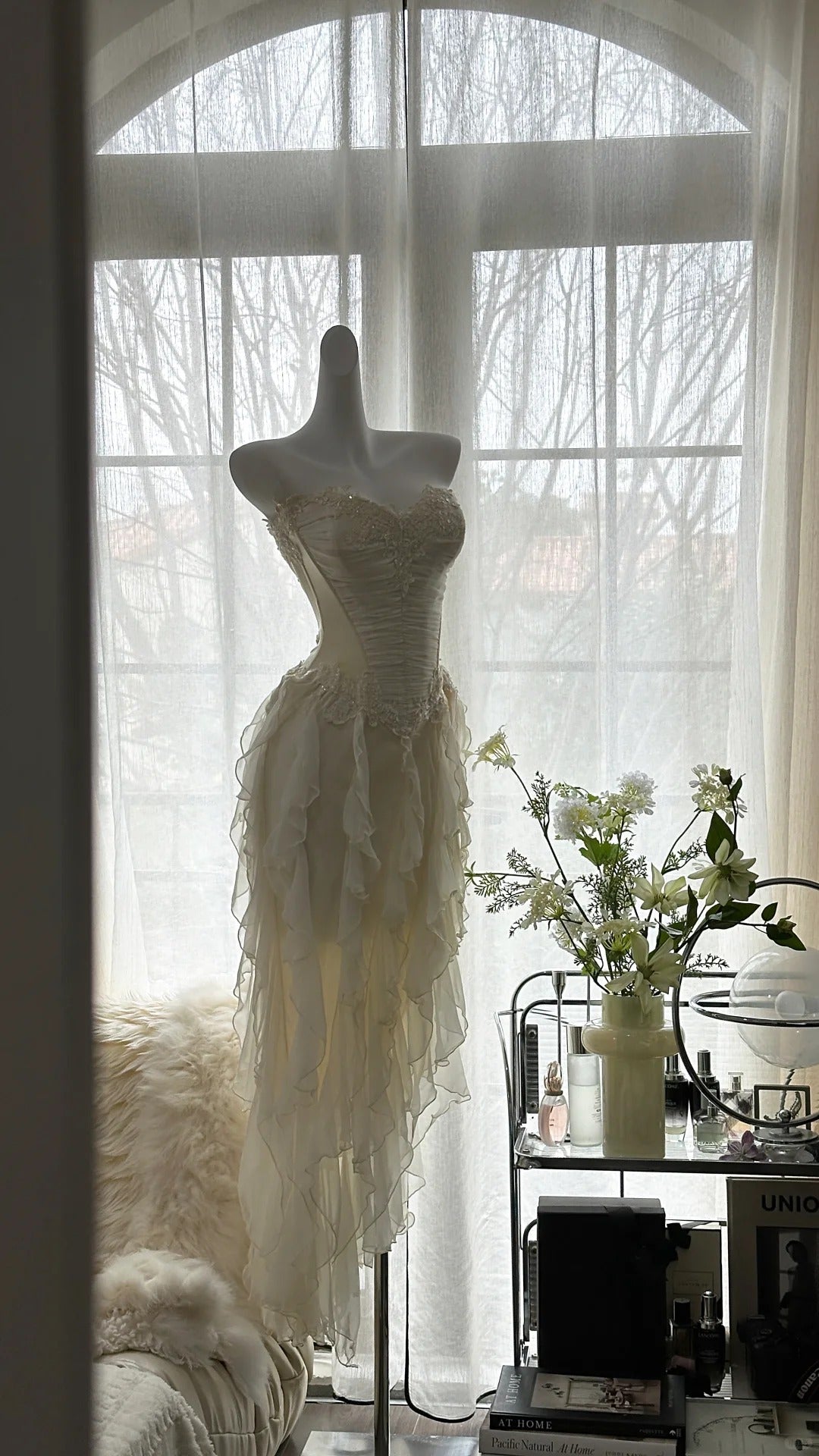 Fairy-Like Tube Top With Heart-Shaped Collar And Beaded Wood Ear Curled Skirt Chiffon Classy Prom Dress