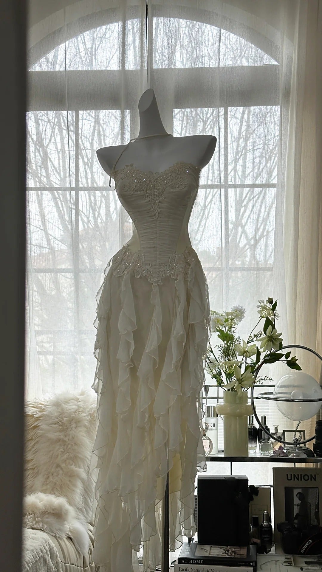 Fairy-Like Tube Top With Heart-Shaped Collar And Beaded Wood Ear Curled Skirt Chiffon Classy Prom Dress