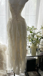 Fairy-Like Tube Top With Heart-Shaped Collar And Beaded Wood Ear Curled Skirt Chiffon Classy Prom Dress