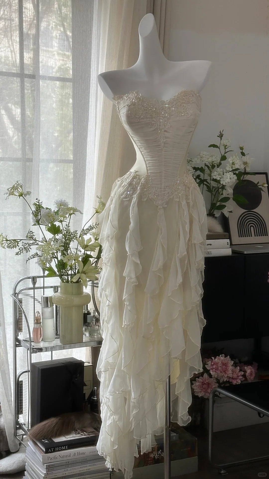 Fairy-Like Tube Top With Heart-Shaped Collar And Beaded Wood Ear Curled Skirt Chiffon Classy Prom Dress Main image