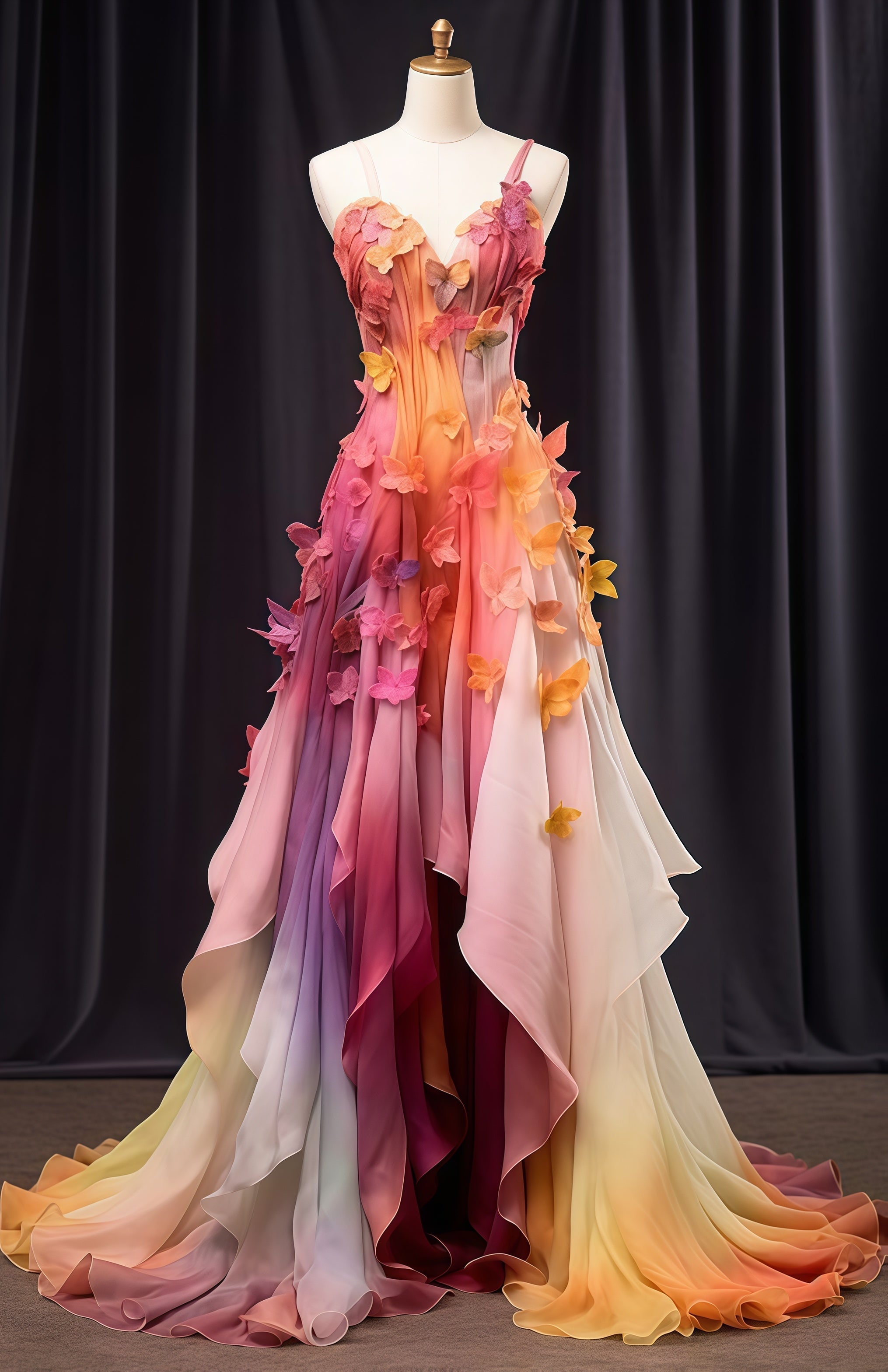 Fairy Tale Floral Party Dress, Spaghetti Straps Chiffon Classy Evening Gown Main image