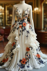 Fairytale A-Line Evening Prom Dress For Wedding Chiffon 3D Applique Evening Dress