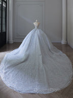 Fairytale Ball Gown Strapless Neckline Sequin Light Sky Blue Long Wedding Dress Brides Dress
