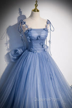 Fairytale Blue Flowers Long Tulle Ballgown Evening Prom Dress