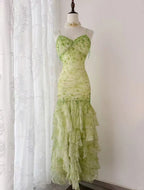 Fairytale Green Mermaid Vintage Party Dresses Sweetheart Chiffon Beaded Layed  Prom Dresses