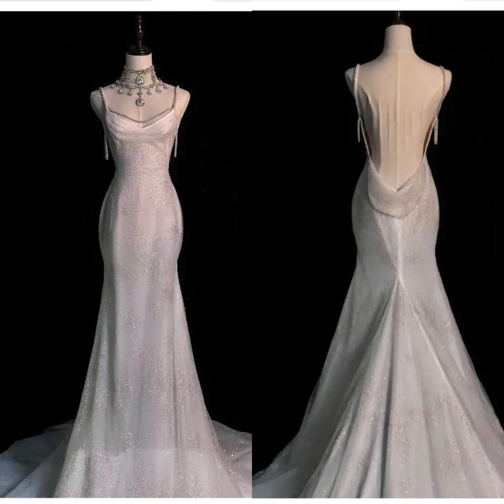 Fairytale Mermaid Wedding Dress Glittering Straps Backless Wedding Dress