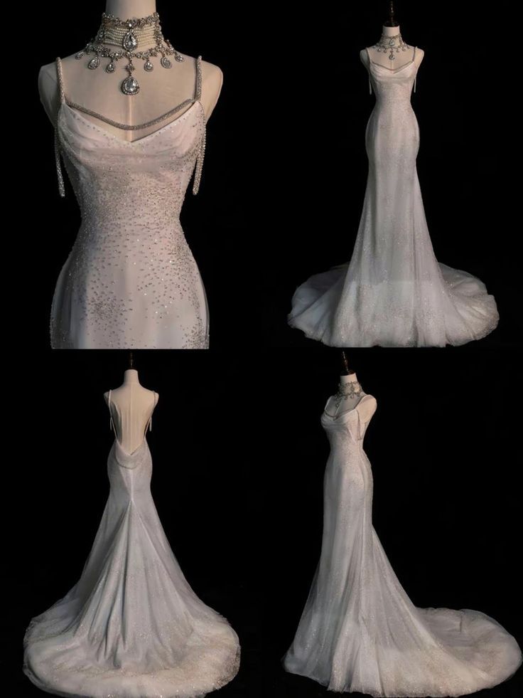 Fairytale Mermaid Wedding Dress Glittering Straps Backless Wedding Dress