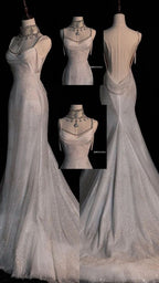 Fairytale Mermaid Wedding Dress Glittering Straps Backless Wedding Dress