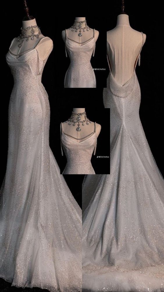Fairytale Mermaid Wedding Dress Glittering Straps Backless Wedding Dress