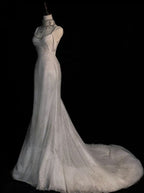 Fairytale Mermaid Wedding Dress Glittering Straps Backless Wedding Dress