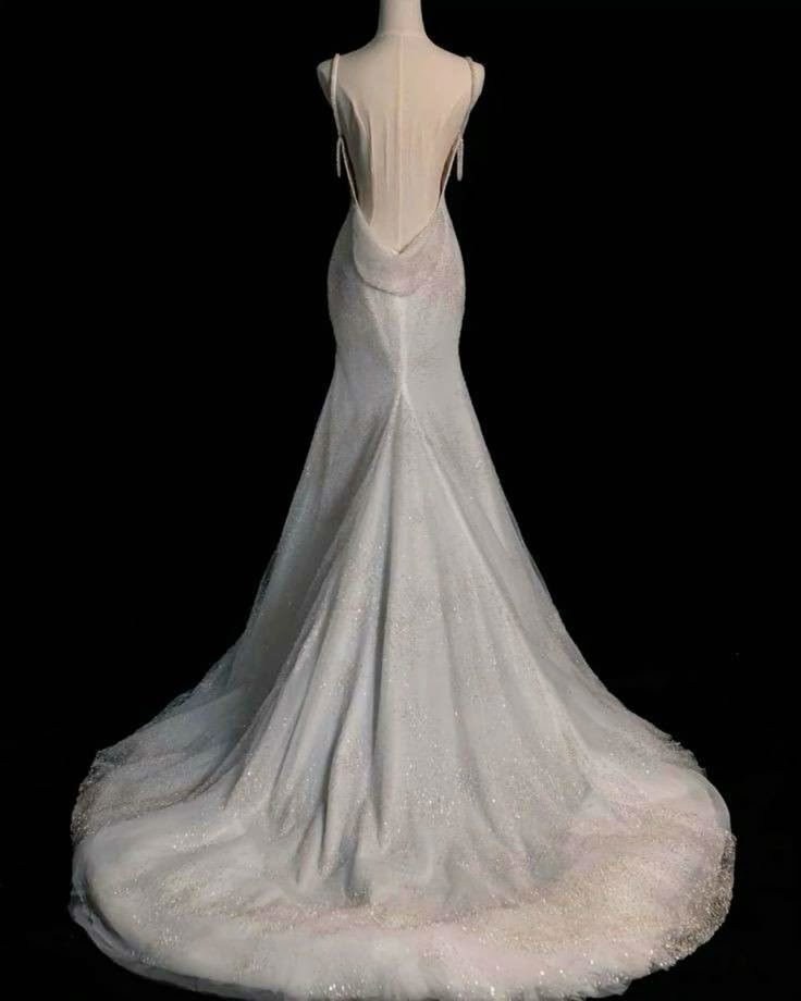 Fairytale Mermaid Wedding Dress Glittering Straps Backless Wedding Dress