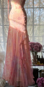 Fairytale Pink Mermaid Spaghetti Strap Beaded Ruffle Chiffon Classy Prom Dress