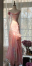 Fairytale Pink Mermaid Spaghetti Strap Beaded Ruffle Chiffon Classy Prom Dress