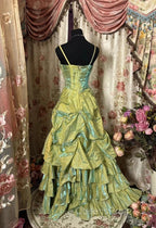 Fairytale Sage A-Line Mask Evening Prom Dress Beaded Satin Evening Gown For Birthady&Graduation