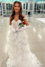 Fairytale Sequin-Embroidery Off-The-Shoulder Tiered Long Classy Prom Dress With Slit